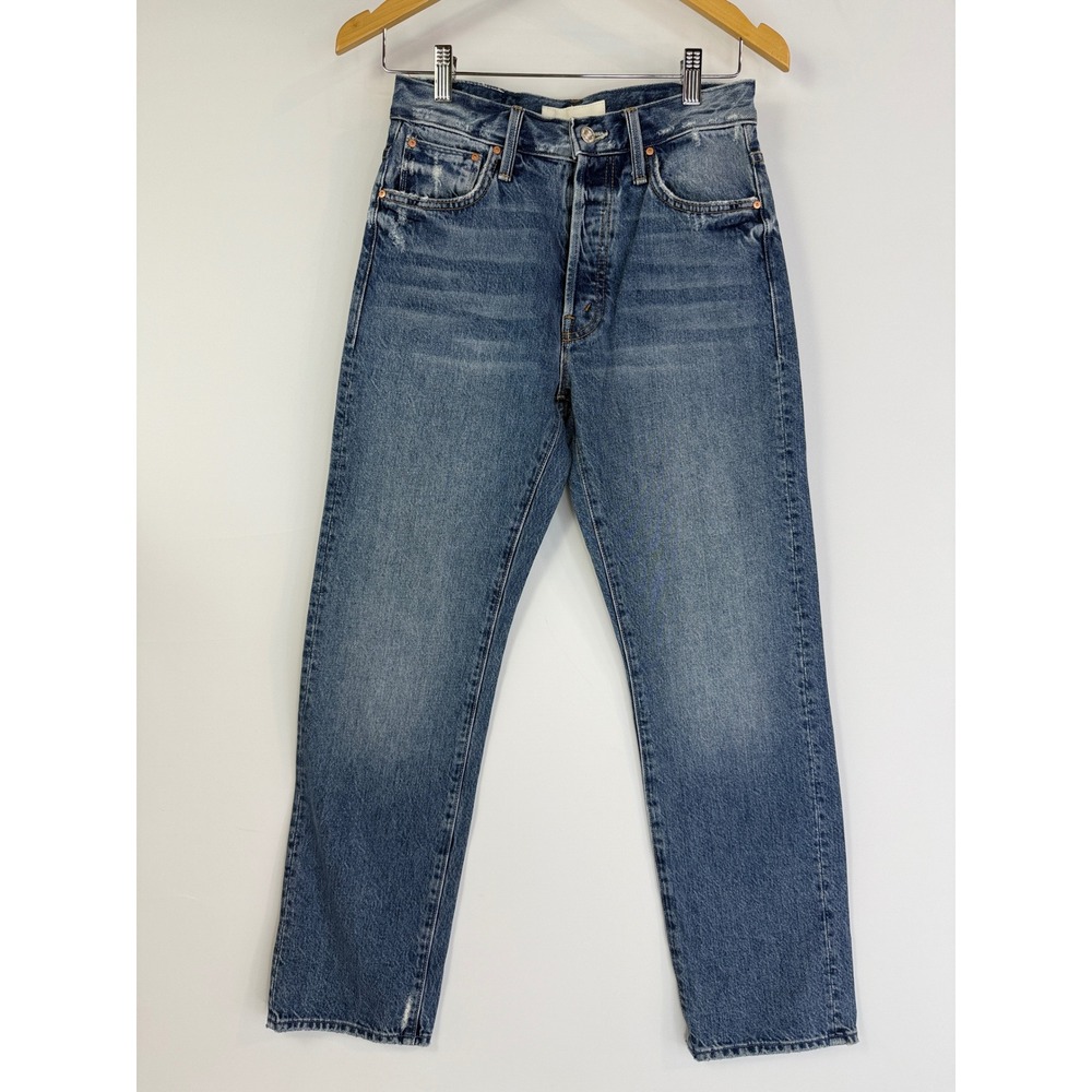 Mother Superior High Waisted Hiker Hover Jeans Women 27 Blue Distressed Straight